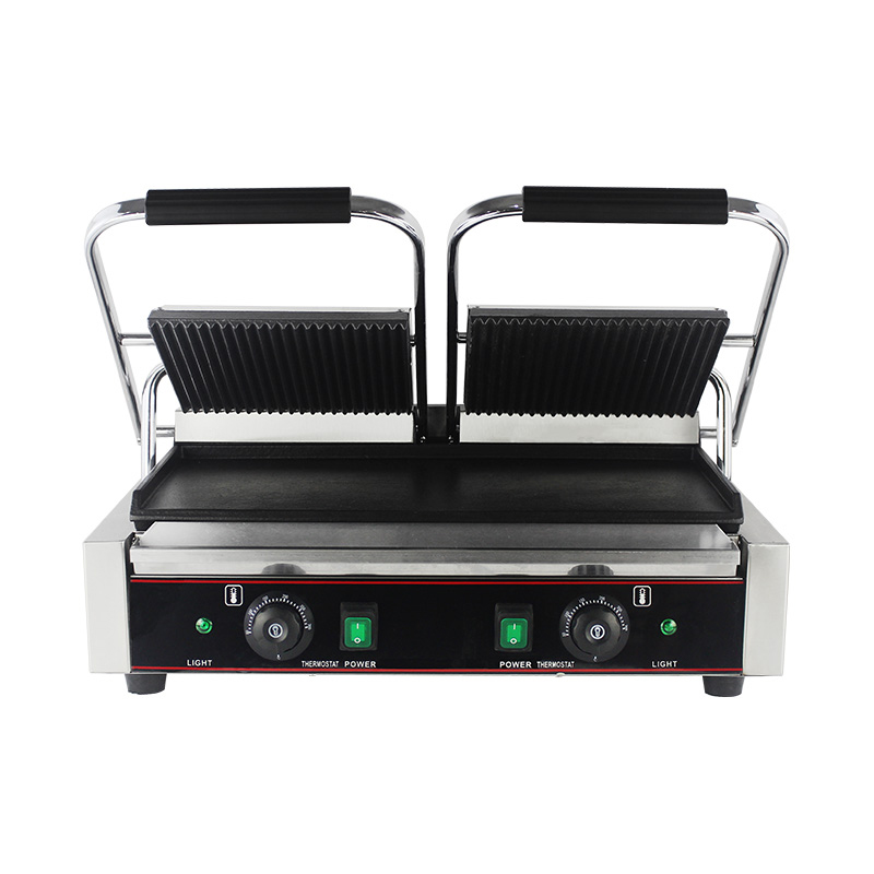 ماكينة شواء بانيني كهربائية مزدوجة الألواح من الفولاذ المقاوم للصدأ